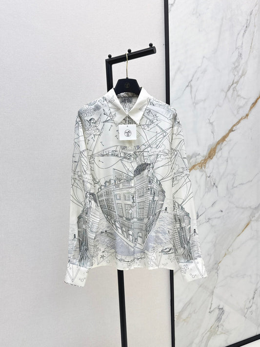 Her 25ss print silk shirt