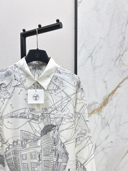 Her 25ss print silk shirt