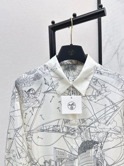 Her 25ss print silk shirt