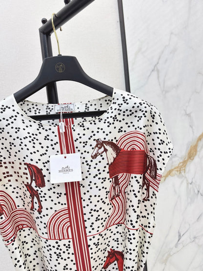 He 25ss print silk dress