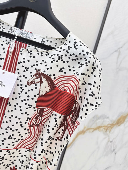 He 25ss print silk dress