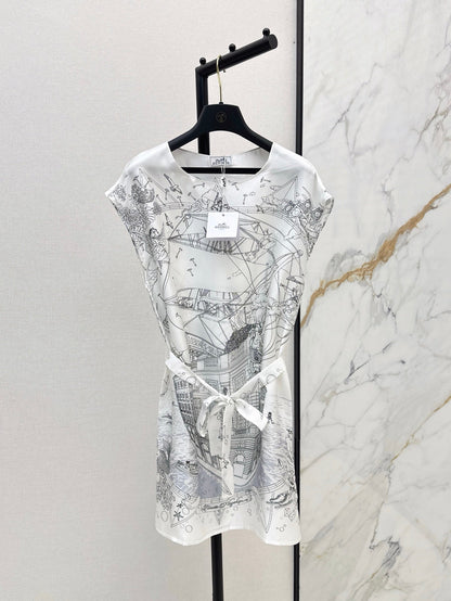He 25ss print silk dress