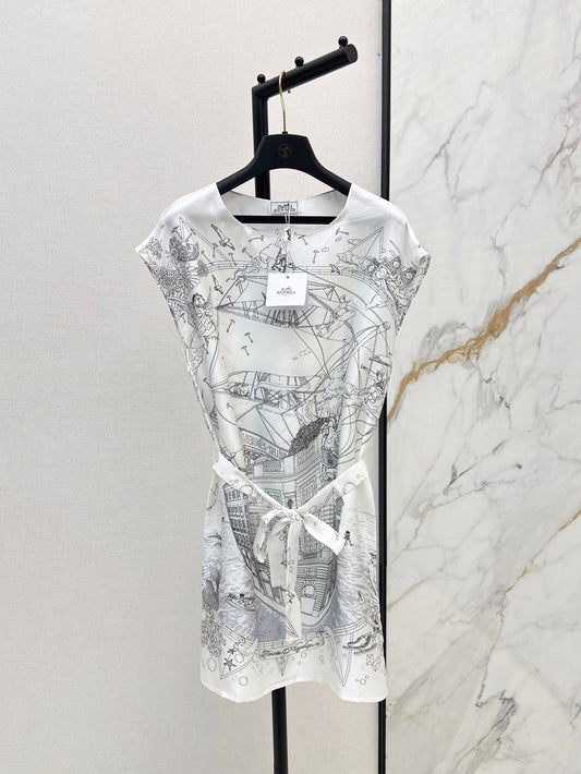 He 25ss print silk dress