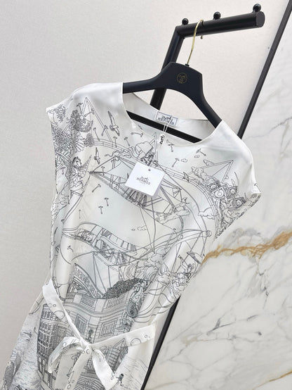 He 25ss print silk dress