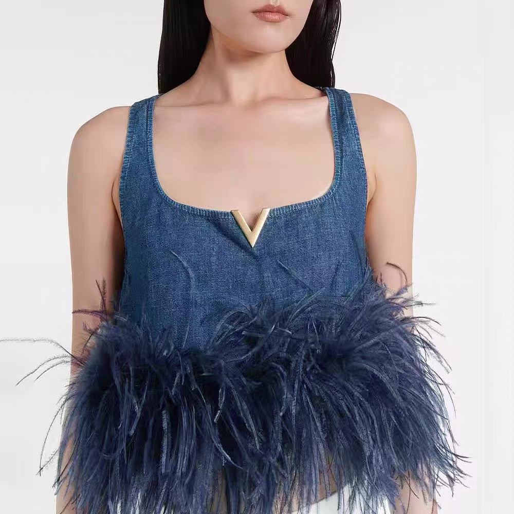 Val 25ss Removable ostrich feathers vest