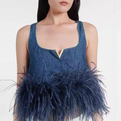 Val 25ss Removable ostrich feathers vest