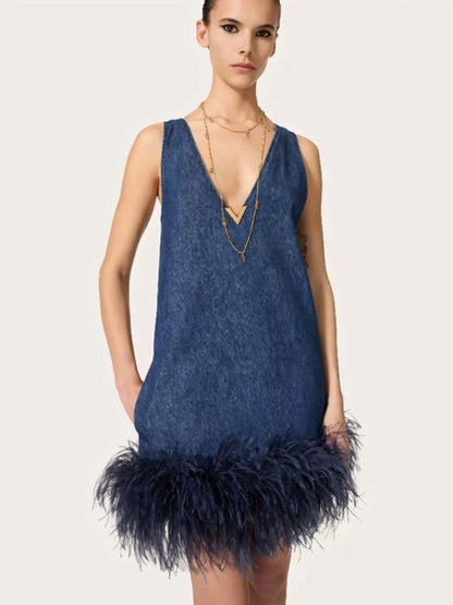 Val 25ss Removable ostrich feathers dress
