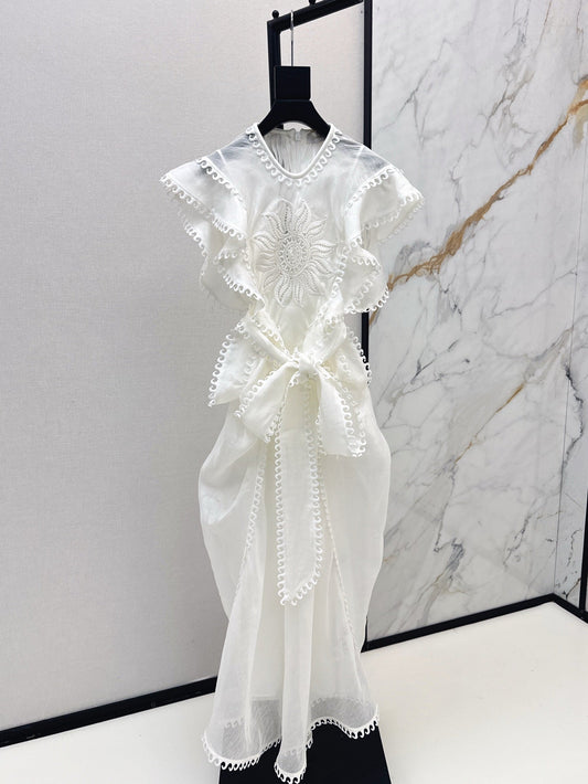 Zimm 25ss Silk Linen ruffle dress