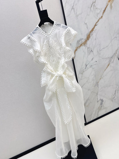 Zimm 25ss Silk Linen ruffle dress