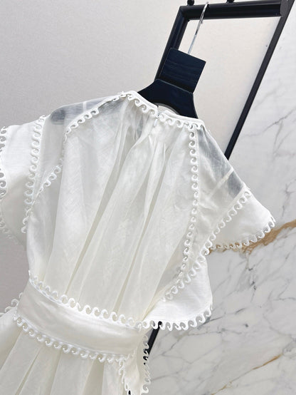 Zimm 25ss Silk Linen ruffle dress