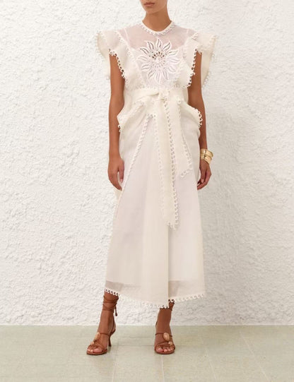 Zimm 25ss Silk Linen ruffle dress