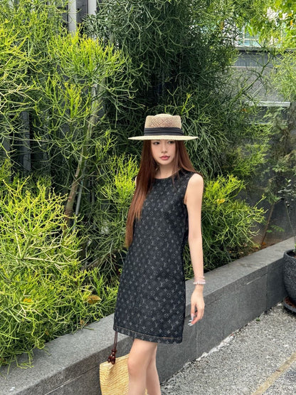 Louis 25ss jacquard denim dress