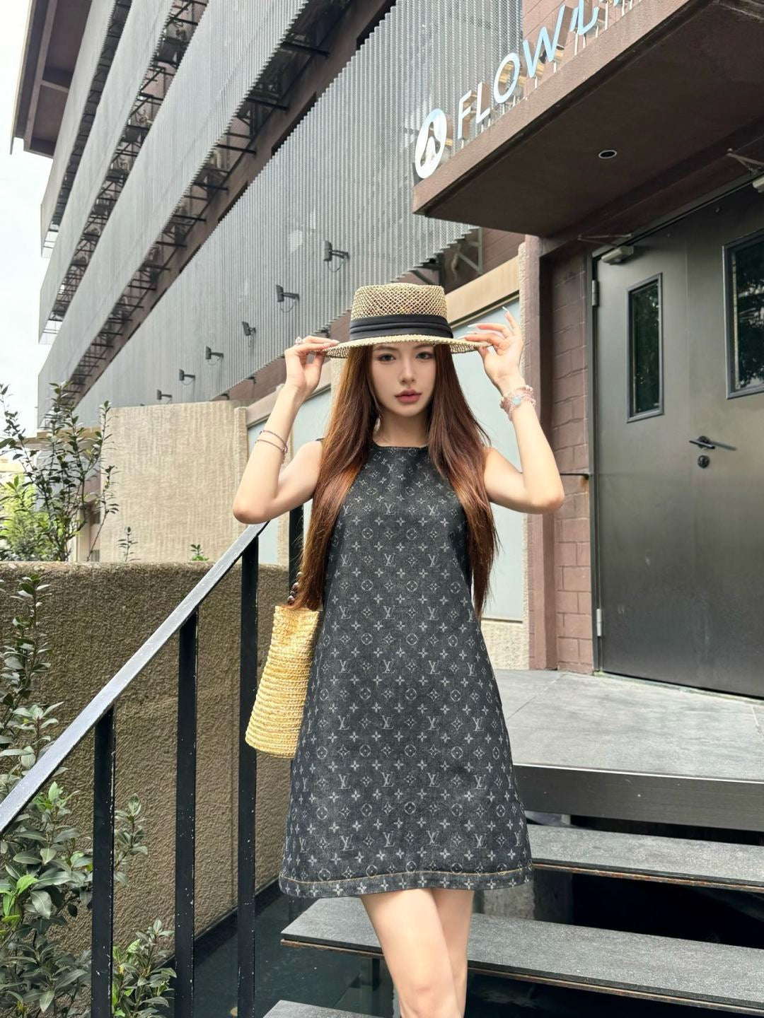 Louis 25ss jacquard denim dress