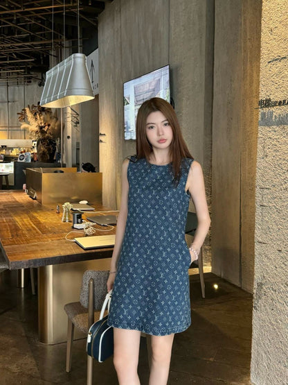 Louis 25ss jacquard denim dress