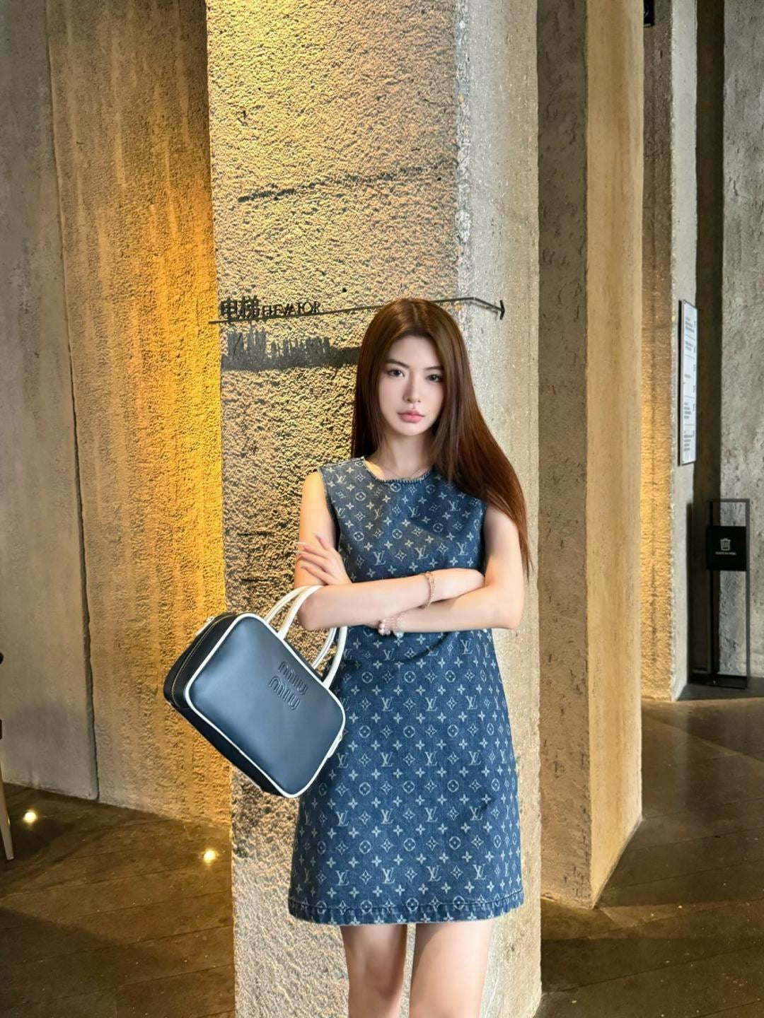 Louis 25ss jacquard denim dress