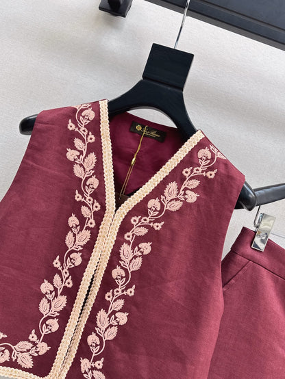 Loro 25ss linen embroidered suit