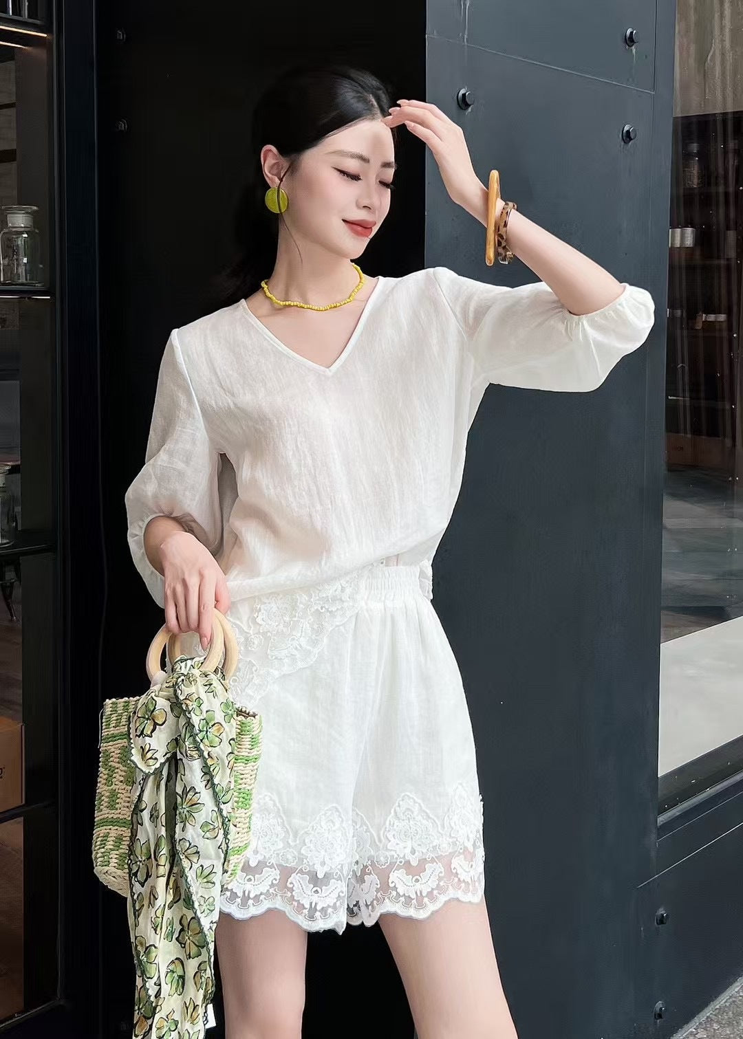 Loro 25ss linen lace suit
