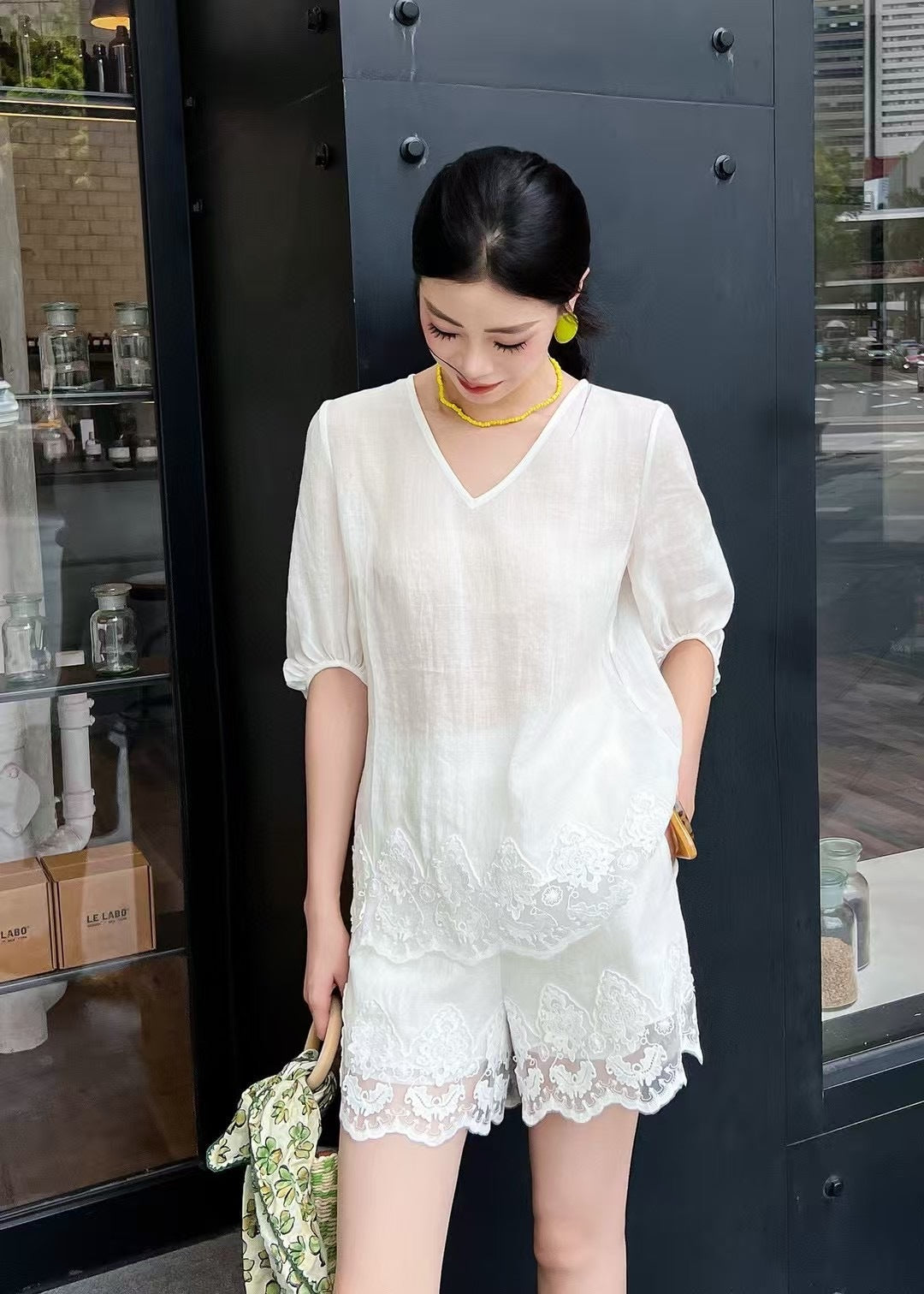 Loro 25ss linen lace suit