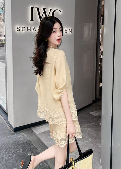 Loro 25ss linen lace suit