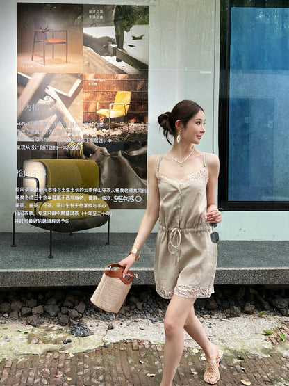 Loro 25ss lace linen jumpsuit