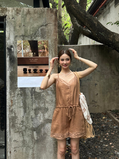 Loro 25ss lace linen jumpsuit