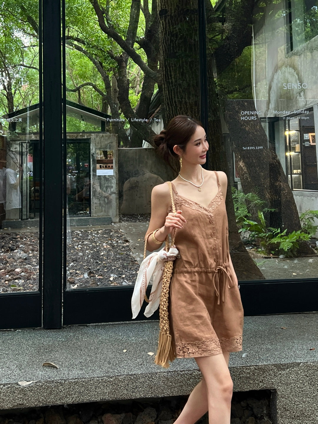 Loro 25ss lace linen jumpsuit