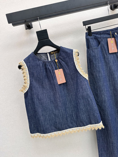 Loro 25ss denim lace vest