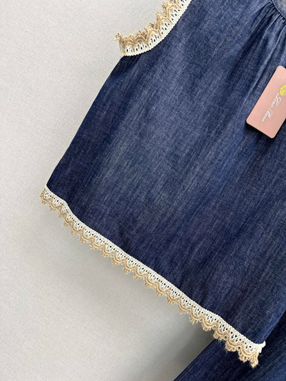 Loro 25ss denim lace vest