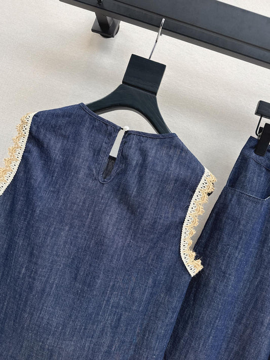 Loro 25ss denim lace vest