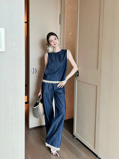 Loro 25ss denim lace vest