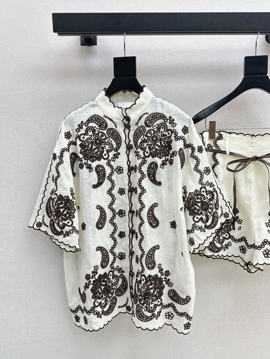 Zimm 25ss linen embroidered shirt