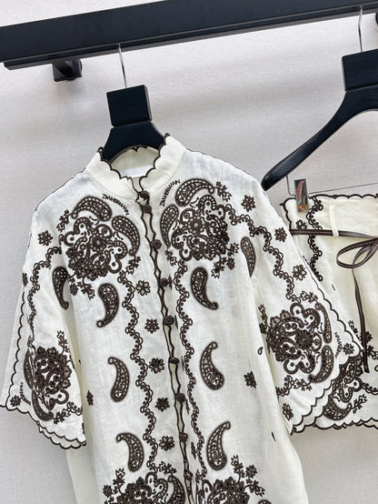 Zimm 25ss linen embroidered shirt