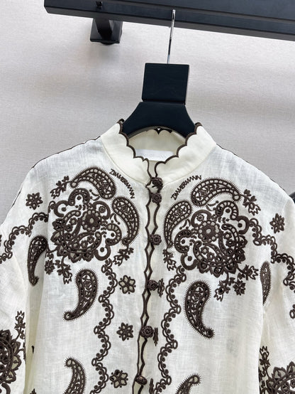 Zimm 25ss linen embroidered shirt