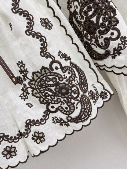 Zimm 25ss linen embroidered short