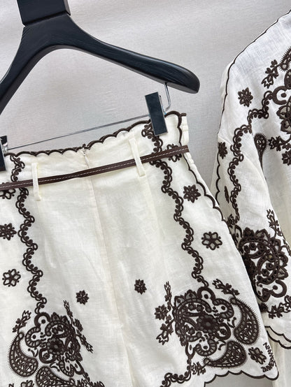 Zimm 25ss linen embroidered short
