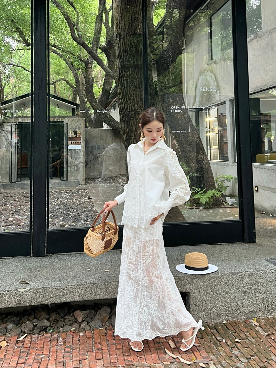 Es 25ss lace hollow skirt