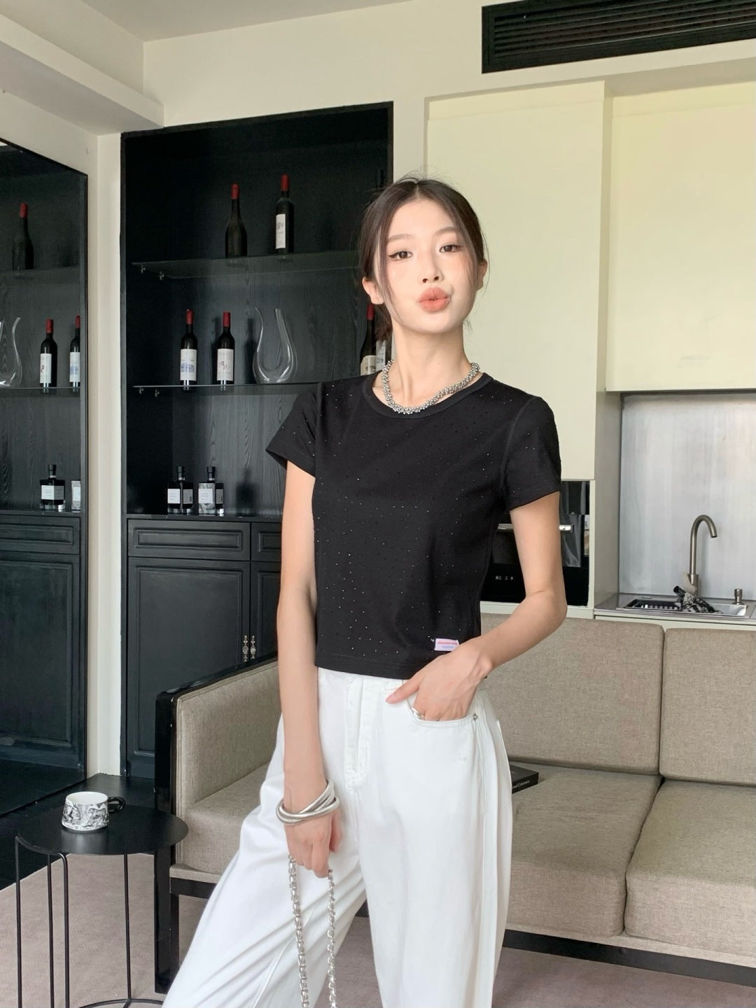wang 25ss rhinestone t-shirt