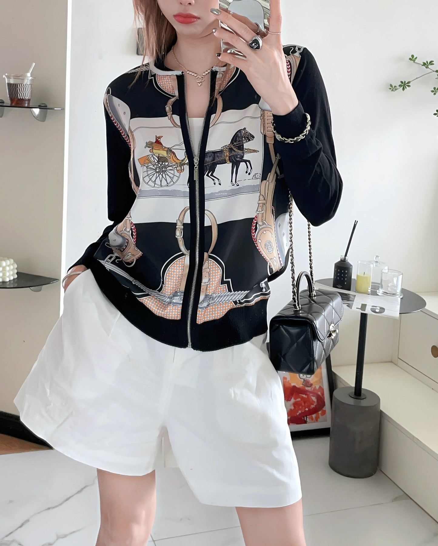 Herm 25ss print knit shirt