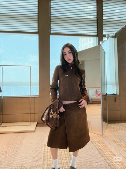 Miu 25ss suede skirt