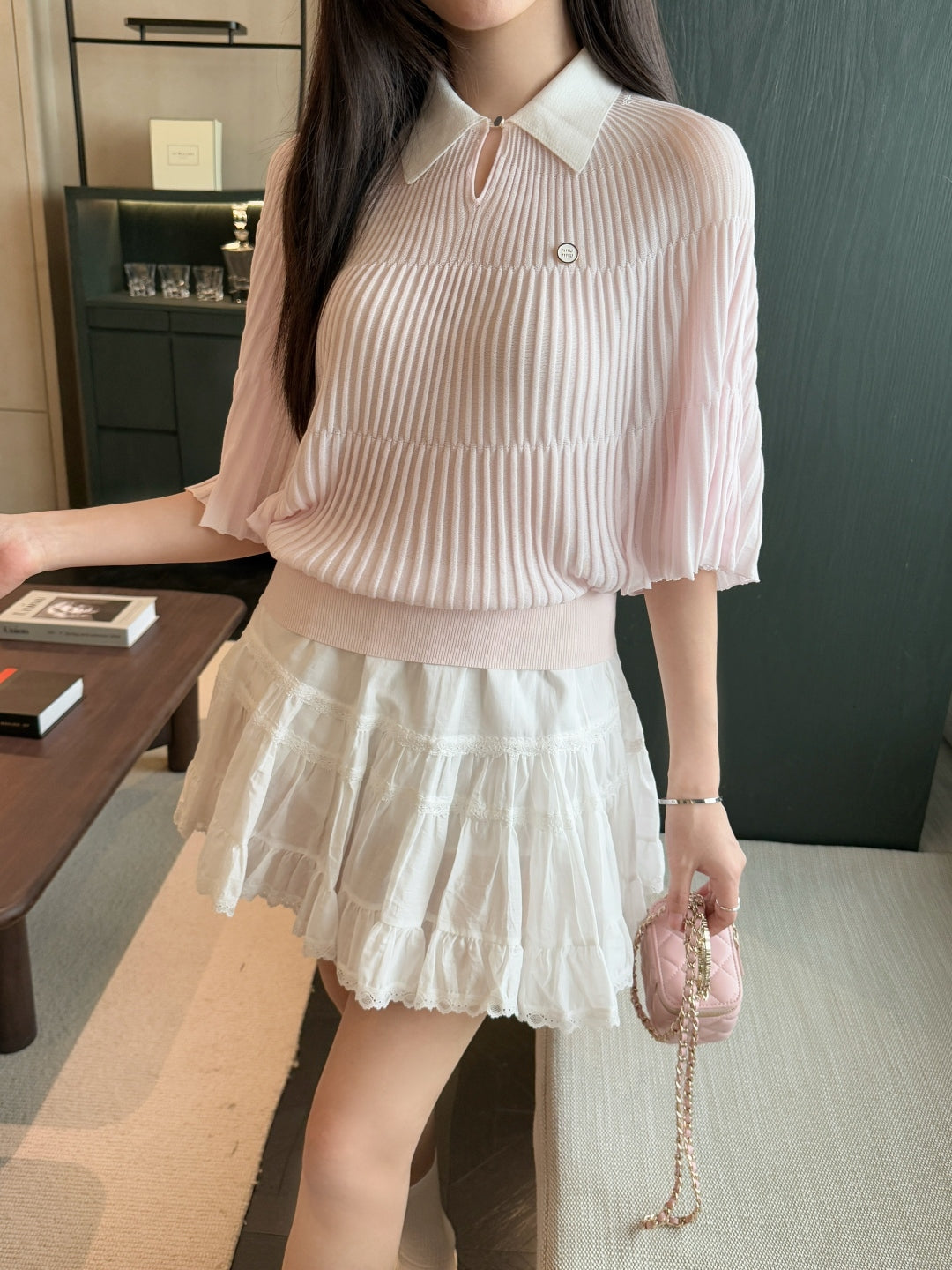 Miu 25ss knit cape shirt