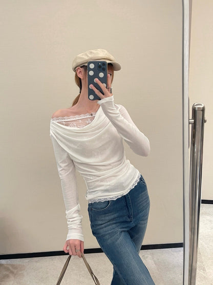 Miu 25fw off-shoulder shirt