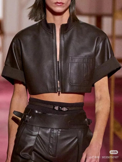 Herm 25fw leather crop jacket