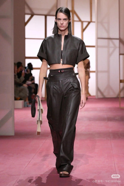 Herm 25fw leather crop jacket