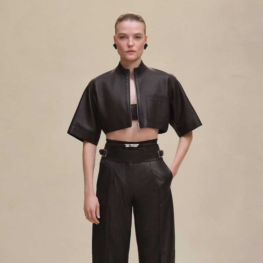 Herm 25fw leather crop jacket
