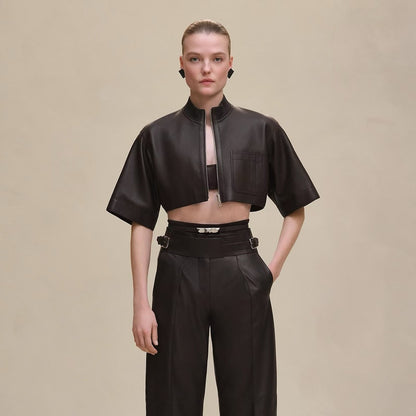 Herm 25fw leather crop jacket