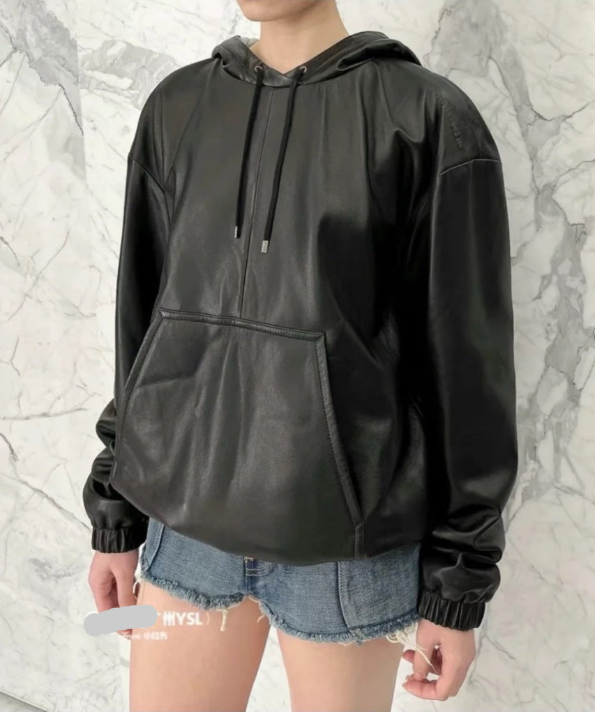 Saint lau 25fw leather hoodie