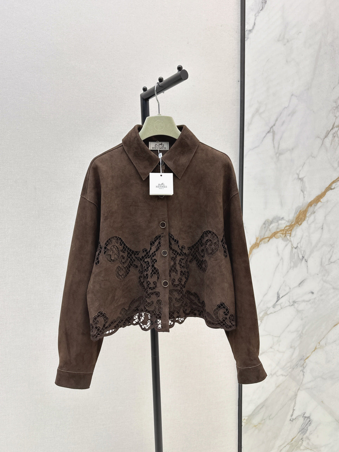 Herm 25fw embroidered suede jacket