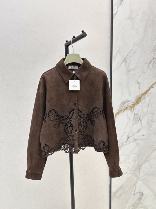 Herm 25fw embroidered suede jacket