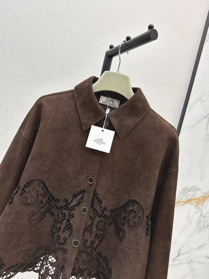 Herm 25fw embroidered suede jacket