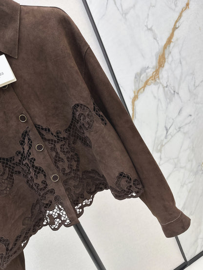 Herm 25fw embroidered suede jacket